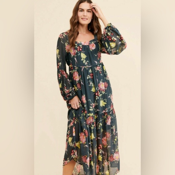 Anthropologie green floral midi - Picture 1 of 9